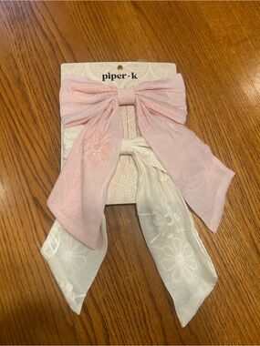 Piper Pink and Cream Embroidered Floral Bow Clip